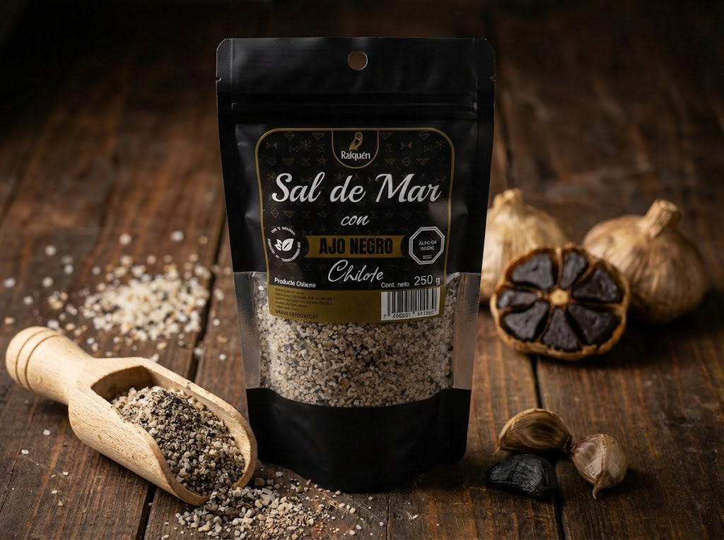 Sal de Mar con Ajo Negro (250g) | Cristales de Mar & Sabor Chilote